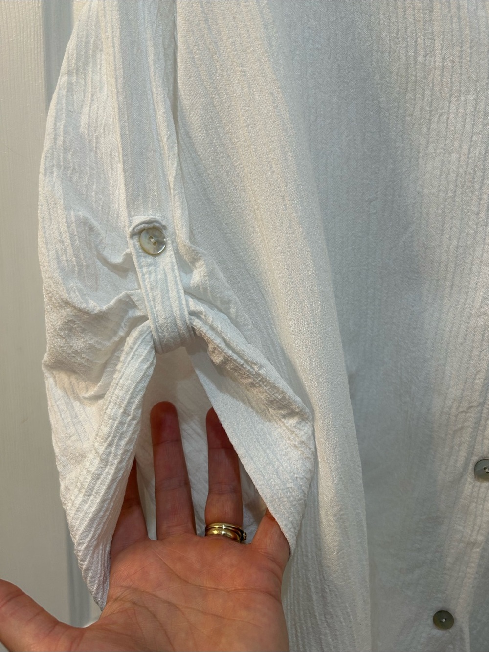 Soft Surroundings Long Line White Gauzy Tunic Blouse Sz XL Button Front Beachy - Picture 5 of 8